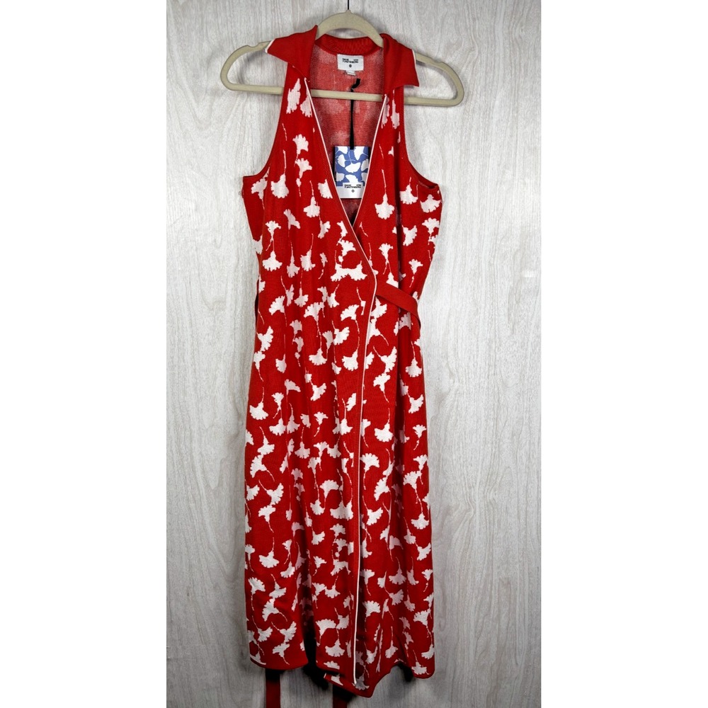 DVF for Target Ginkgo Wrap Dress‎ Women's M Red-Orange White Midi Knit NWT Chic - Picture 2 of 7